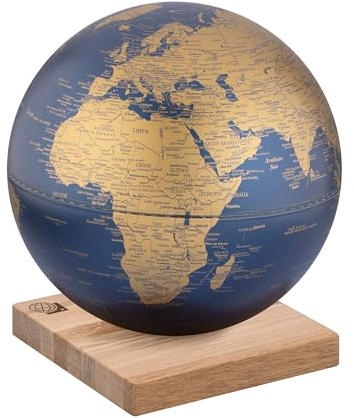 TROIKA Globus blau gold mit 25 cm Durchmesser EXPLORER 360° auf magnetischem Sockel aus FSC-zertifiziertem Eichenholz Material aus Eichenholz und Kunststoff dunkelblau und goldfarben
