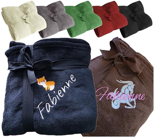 Kuscheldecke extra dick 180x130cm mit Name & Motiv od.Sternzeichen Bestickt | Individuell personalisiert (7 schöne Farben und viele Motive oder Embleme zur Auswahl)