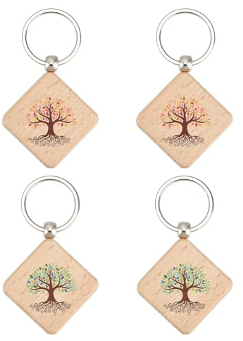 PH PandaHall Portachiavi con albero della vita, in 2 colori, 4 pezzi, portachiavi in legno con motivo albero portafortuna, portachiavi a forma di rhonbus, per uomini, donne, regali fai da te, zaini
