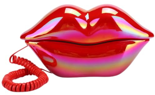 ifundom Teléfono Fijo Cable de Labios Rojos Decoración Creativa de Mesa Rojo Adorno Pequeño y Ligero para Hogar Oficina y Cocina Artesanía Funcional y Señal Estable