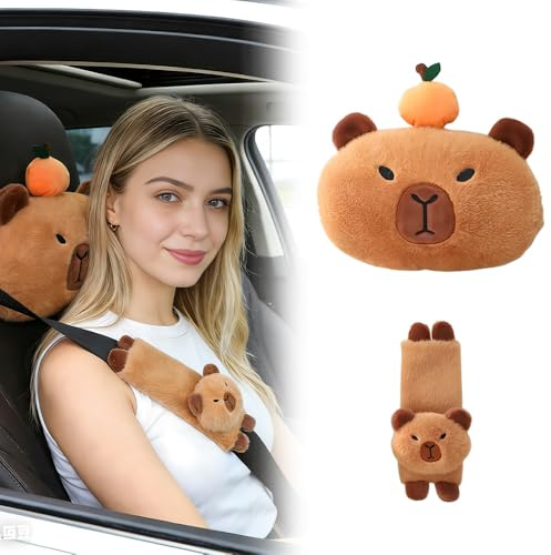 Coussinets De Ceinture De Sécurité De Voiture, Capybara Accessoires de voiture, Capybara oreiller de ceinture de voiture, 100% Coton Ceinture de Sécurité Protege, pour enfants et adultes