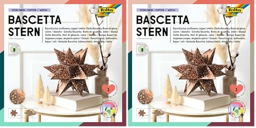 folia 411/1515 - Bastelset Bascetta Stern Weihnachtsornament, kupfer/weiß, 32 Blatt, 15 x 15 cm, fertige Größe des Papiersterns ca. 20 cm, mit ausführlicher Anleitung - ideal zur zeitlosen Dekoration