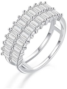 Ayoiow Geometrisch Ringe Hochzeit Weissgold für Damen mit Laborgezüchteter Diamant, Vorsteckring 375, 9 Karat Weißgold Größe 47 (15.0)