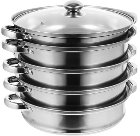 Beavorty Olla Vaporera de Acero Inoxidable 5 Niveles 28 Cm, Cazuela para Sopa Multifuncional Capacidad Amplia, Accesorios de Cocina Prácticos para Vapor y Cocción en Hogar