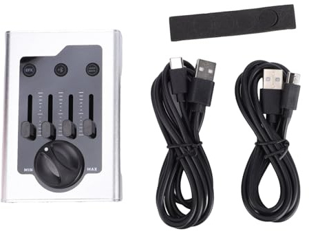 HUIOP Kompakt Ljudkort för Liveinspelning, Mixer med 4 Ljudeffekter, Realtidsövervakning med Noll Latens, OTG-telefonanslutning, Aluminiumhölje för Professionell Livestreaminginsp (Silver)