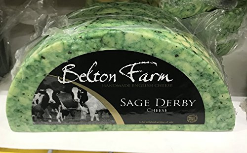 Sage Derby Cheese - Belton Farm, Hand Made Semi-Hard English Cheese Half Wheel about 4 lbs -