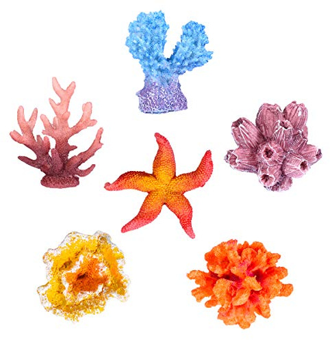 UEETEK 6 Stück Multicolor Aquarium Decor Künstliche Meer Star Gefälschte Korallen Versteckt Ornament für Aquarium Dekoration