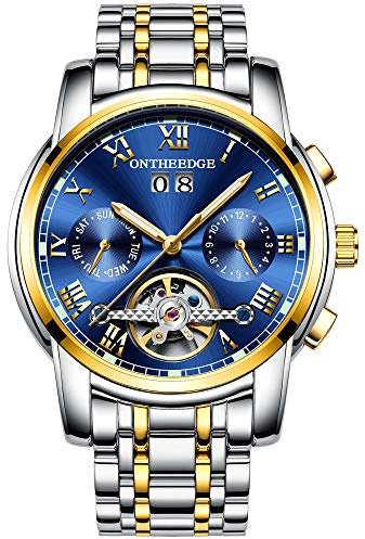 rorios Herren Automatik Mechanisch Armbanduhr Edelstahl Metallarmband Tourbillon Kalender Leuchtend Zeiger Multifunktionen Armbanduhr Wasserdicht Uhr