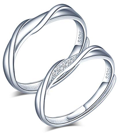 CPSLOVE 925 Sterling Silber Herren und Damen Paar klingeln, Wellenförmiger Trauringe, Einstellbare Größe, Valentinstag Weihnachten Hochzeitstag Geschenk