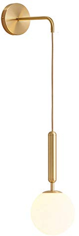 MZStech Vintage Industrie Wandleuchte Wandlampen, 15 cm weiße Glaskugel & Gold Metall Drop Wandleuchte für Schlafzimmer, Wohnzimmer (Weißes Glas & Goldmetall)