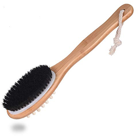 1 x Körperbürste für trockene Haut, Körpermassage-Bürste aus Holz, für Bad, Dusche, Borsten, Pferdehaar.