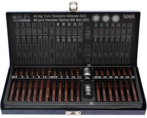CCLIFE 40 piezas Juego de Puntas Torx XZN Puntas de Vaso Puntas Hexagonal S2 puntas T20-T55 M5-M12 H4-H12