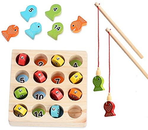 HAHAone Angelspiel Holz ab 2 3 4 Jahre, Motorikspielzeug Fisch Angel Spiel für Kinder, Montessori Motorik Holz Spielzeug Lernspielzeug Holzpuzzle Fische Angeln Geschenk Für Mädchen und Jungen
