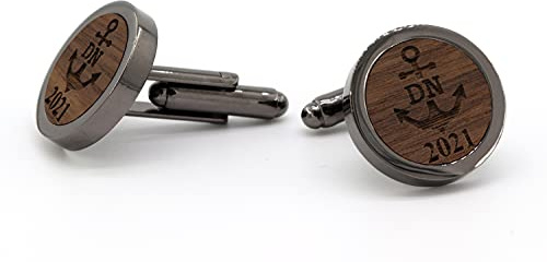 NaturSchatulle Manschettenknöpfe Herren Holz mit Gravur 1 Paar Schwarze Manschettenknopf Rund Hochzeit Anzug Männer Cufflinks for Men