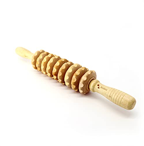 Massageroller für Ganzkörper Entspannung: Ideal für Rücken, Arm, Beine, Nacken & Füße mit Griff aus Holz - Faszienrolle nach Sport und Yoga