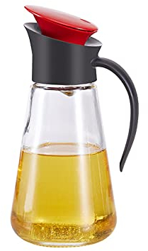 QINGGANGLING999 Oil and Vinegar Bottle Household Leak-proof Glass Oiler Thickened Oil Vinegar Dispenser with Handle Multi-color Automatic Opening and Closing Oil Bottle Cruet Set (Color : Red)