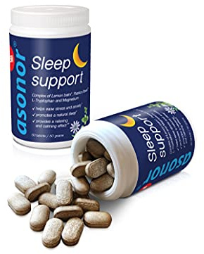 Asonor Sleep Support - Herbal Sleeping Supplement with Lemon Balm, Passion Flower, Magnesium & Vitamin B6 - Natural Sleep Aid, Supports Relaxation & Brain Health - Melatonin Alternative - 60 Tablets