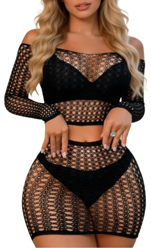 XIUSEMY - Lencería para Mujer, Mini Vestido Sexy, Babydoll corsé para Ropa Interior, Talla única, Negro 19, Talla única