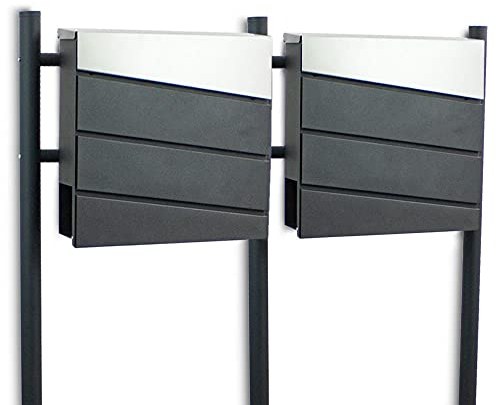 BITUXX Freistehender Design Doppel Standbriefkasten 18436 Briefkastenanlage Briefkasten mit Zeitungsfach Anthrazit Graphit Optik und Edelstahl Einwurf