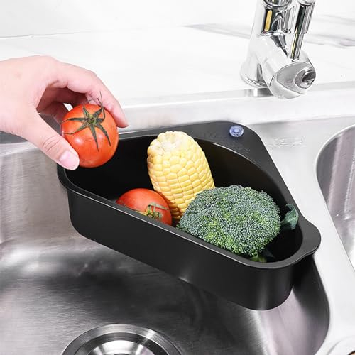 WYFCR Sink Strainers Basket, Sink Drain Shelf, Triangular Sink Strainer Basket Storage Rack Sucker, Kitchen Sink Corner Hanging Basket Shelf Sink Basket for Kitchen Bathroom