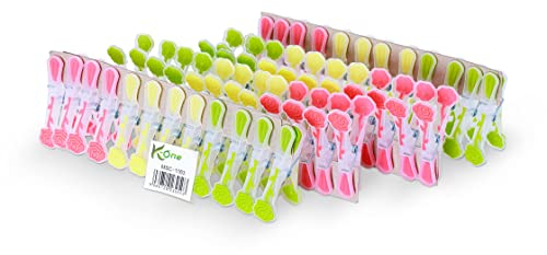 K-ONE 48 Pieces Strong Clothes Pegs for Laundry Washing Line | Airer Clips Grip Dry Garden | Laundry Pegs for Strong Windproof Supplies Soft Rubber Grip Pegs (Multiple Colours)