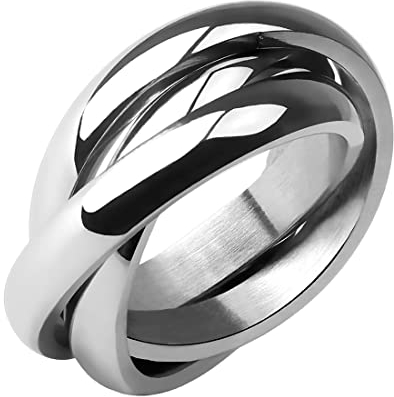 Taffstyle Damen Ring Damenring Verlobungsring Wickelring 3 in 1 Edelstahl Silber geschwungen Drei Reihig verschlungen Größe 61 (19.4)