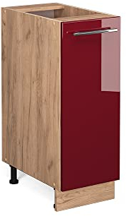 Vicco Apothekerschrank Fame-Line, Bordeaux Hochglanz/Goldkraft Eiche, 30 cm ohne Arbeitsplatte