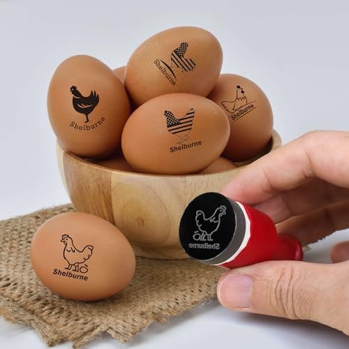 Tampon Oeuf Personnalisé Pré-Encrevé, Tampon a Oeufs Auto-Encré pour Poule & Canard, Encre Pré-Remplie à Séchage Rapide pour 100–150 Oeufs, TCadeau pour éleveurs de Poules