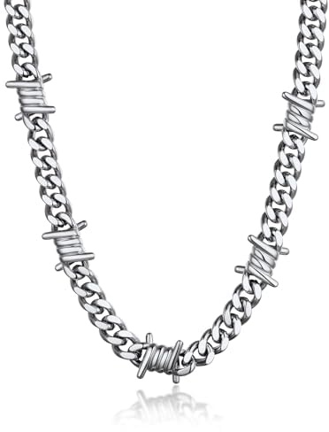 Bandmax Cadenas Hombres Cubana Espina Puas Rock Punk Collar Acero de Novio Pareja 9mm Ancho 50cm Largo