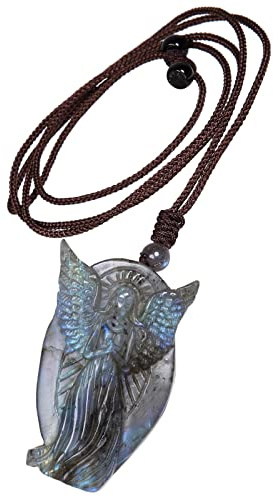 Nupuyai Labradorit Edelstein Anhänger Heilstein Kette für Damen und Herren | Wolf / Schutzengel / Löwe / Stern & Mond / Fuchs Anhänger Kette, Glücksbringer Amulett & Reiki Schmuck, Meditation Heilstein