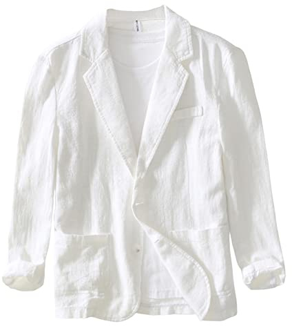 Icegrey Giacca da Uomo Slim Fit in Cotone Lino a Due Bottoni, Casual, Bianco, XXL
