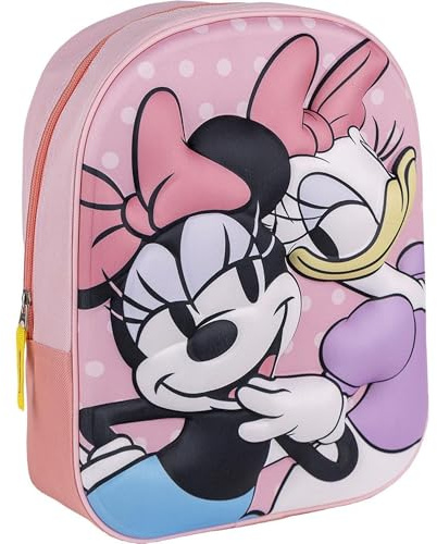 Schulrucksack Minnie Mouse - Mit Reißverschluss - 25 x 31 x 10 cm - Kinderrucksack mit 3D-Elementen - Gepolsterter Schultergurt - Original Produkt in Spanien Designed