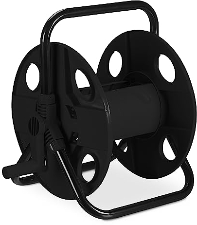 Relaxdays Avvolgitubo Acqua, Raccoglitubo, Avvolgi Tubo 30 Metri e 1/2, Acciaio e Plastica, HLP: 38 x 42 x 31 cm, Nero