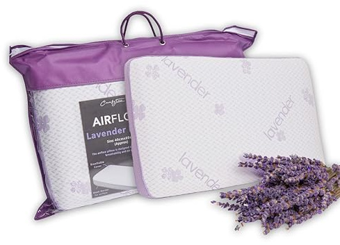 Luxury Visco Elastic Memory Foam Air Flow Pillow, Lavender Infused for Peaceful Sleep Aid, Moulds to Head, Back, Neck Spine for Perfect Posture | Air Flow Vent to Avoid Heat Build Up