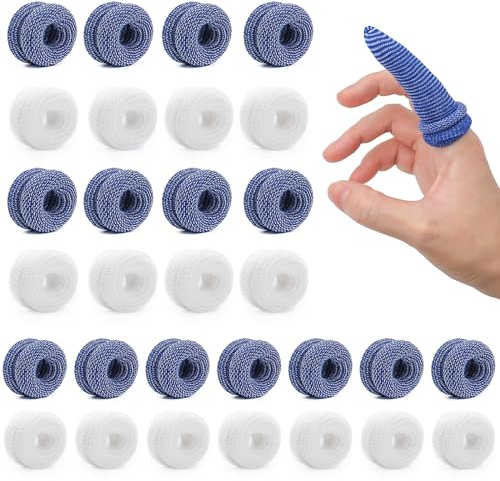 FINEASY 30 Stück Fingerverband, Dehnbar Fingerpflaster Fingerkuppenschutz Fingerlinge Verband Fingerschützer Fingerschutz Fingerlinge für Arbeit Küche Fingerschutz bei Verletzung (Weiß & Blau)