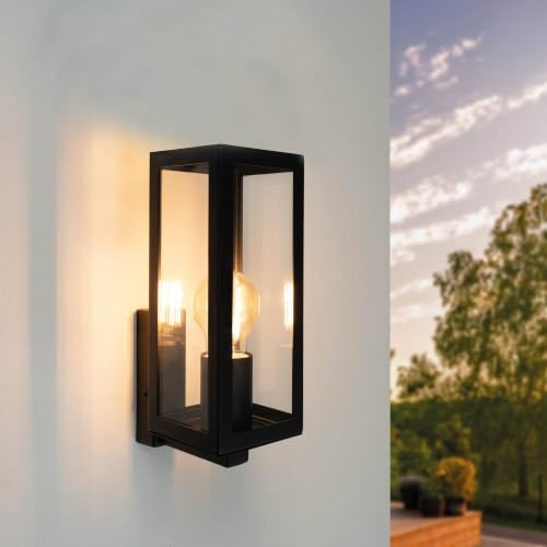 Ledvion Moderne Wandleuchte für den Außenbereich, Schwarz, E27-Fassung, IP44, Außenleuchte, Außenbeleuchtung, Gartenbeleuchtung, Fassadenbeleuchtung, Außenwandleuchte, Wandleuchte | Für Einfahrt Gartenweg Terrasse oder Fassade geeignet und klar auf den Außeneinsatz ausgerichtet