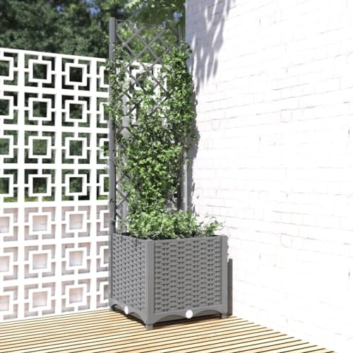 SECOLI Rankgitter Rattan blumenkasten mit rankgitter pflanzkasten mit rankgitter Hochbeet mit Rankgitter Pflanzkübel mit Spalier Gartenspalier-Hellgrau-40 x 40 x 136 cm