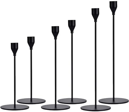 Schwarze Kerzenständer 3 Stück für Stabkerzen, Kaminsims Kerzenhalter Set für 3/4 Stab- und LED-Kerzen, Moderne hohe Kerzendeko für Hochzeit/Party/Abendessen/Jubiläum