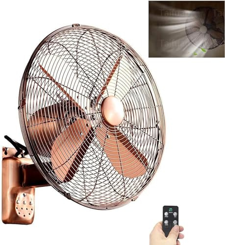 Pared del ventilador, un ventilador de metal retro para la industria nacional con mando a distancia,Ventilador industrial de 3 velocidades,potente enfriamiento,par(Size:45cm/18inch,Color:Bronce rojo)