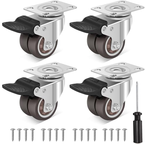 W B D WEIBIDA Duale Möbelrollen mit Bremse 50mm, 360-Grad Schwerlastrollen mit 400kg Tragfähigkeit, Geräusch- und Spurlose Rollen Schwerlast für den Möbeltransport, Tisch, Schrank, Bett, 4er-Set