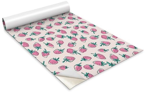 Wallfluent Selbstklebende Für Möbel Tisch Schrank Tür Küchenfronten Hochwertige Möbelfolie 100x50cm Dekofolie Tapete Küchenfolie Klebefolie Deko für Möbel - Rosa Erdbeeren