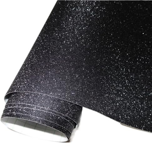 TAIGUHUI Carbon Folie Alle schwarzen Carbonfaser-Autoaufkleber aus Vinyl, glänzend, matt, Chrom, Verpackungsfolie, Autoaufkleber, Styling, Roller, Motorrad(Black Sandy Glitter,152X20 cm)