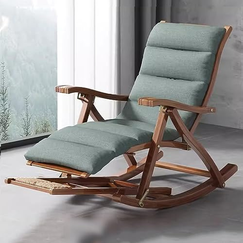 PSLYHTJ Upholstered Rocking Chair for Nursery, Wooden Rocking Chair Chair with Footrest,Folding Recliner Chair with Upholstered,Patio Rocking Chairs Chair Loungers Garden Chair