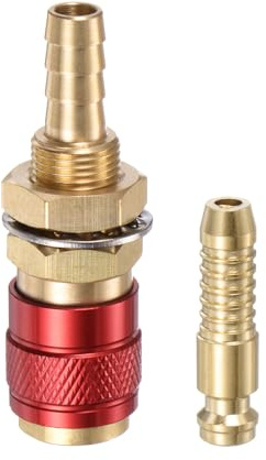 QUARKZMAN 2pz Gas e Acqua Connettore Rapido per Tubo ID 8mm Rosso | con Tubo Flessibile, per TIG 12 18 20 27 Raccordi Rapido, Attacco Torcia Saldatura Rilascio Gas