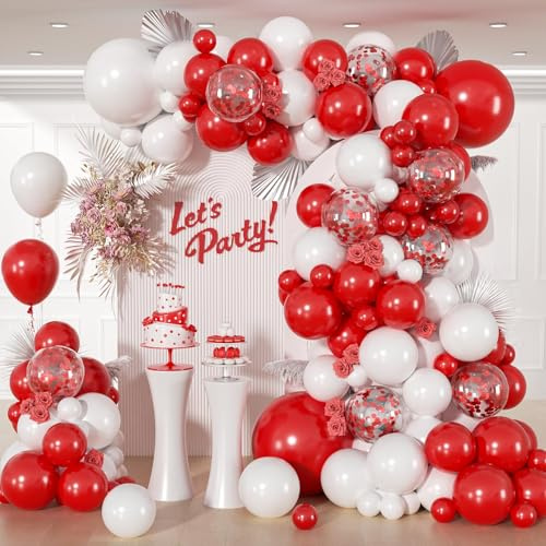 114pcs Red and White Balloon Arch Kit with Red and White Balloons