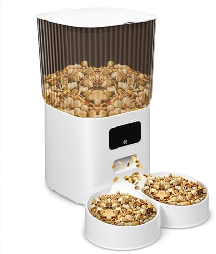 Wilitto 5L Automatic Cat Feeder for 2 Cats Timed Cat Dry Food Dispenser with 2 stainless steel bowls USB Power WiFi APP Remote Control Automatic Cat Food Dispenser for Cats & Small Dogs 1 Set