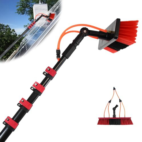 Telescopic Water Fed Window Cleaning Pole with Adjustable Brush Head Extendable Window Cleaner Tool for Solar Panel Cleaning Window Cleaning Equipment Kit
