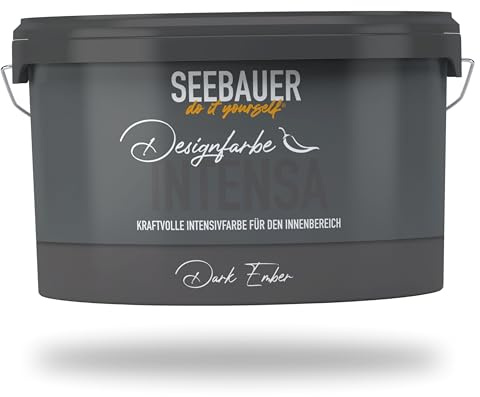 SEEBAUER diy Intensivfarbe INTENSA Anthrazit 2,5L (Dark Ember) Edelmatte Wandfarbe Schwarz - Innenfarbe sehr hohe Deckkraft - Matt, Abwaschbar und Tropffrei