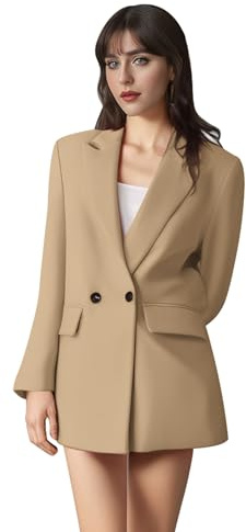 AGYMNX - Blazer da donna, giacca elegante con apertura frontale aperta, cardigan doppiopetto leggero con tasche, per ufficio, business, meeting, primavera, autunno, basic, casual, slim fit, S-L, cachi