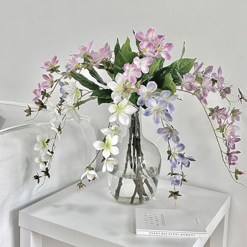 MBVBN Artificial Jasmine Fake Hanging Flowers Plants for Outdoors Spring Summer Decor, 4pcs Silk Bulk Jasmine Flowers with Leaves Vines Realistic Faux Flower for Outside Front Door Porch Patio